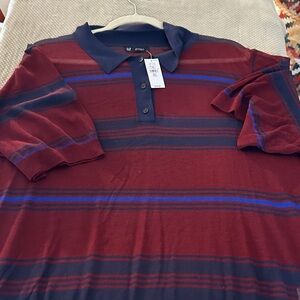 GAP Women's Blouse - Burgundy and Blue Stripes